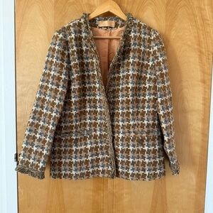 PENDLETON Vintage 1960s Houndstooth Wool Jacket in Brown/Blue size L Large